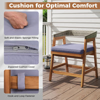 Tangkula Outdoor Acacia Wood Patio Wicker Dining Chairs Set of 4 with Seat Cushion