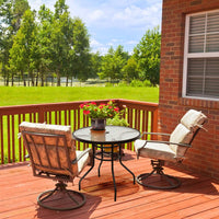 32" Outdoor Patio Table Round Steel Frame Tempered Glass Top Commercial Party Event Furniture Conversation Coffee Table