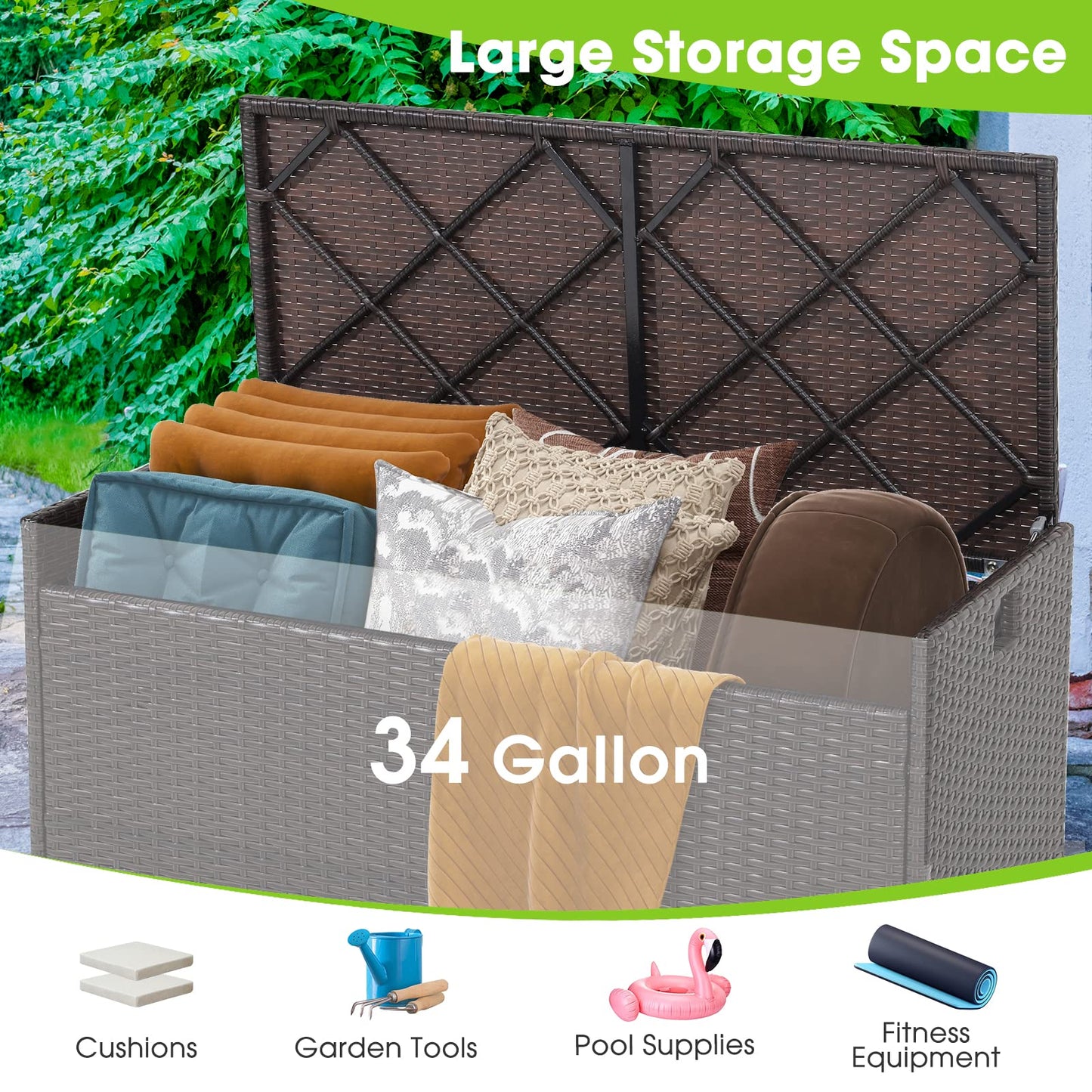 Tangkula 34 Gallon Outdoor Storage Bench with Seat Cushion