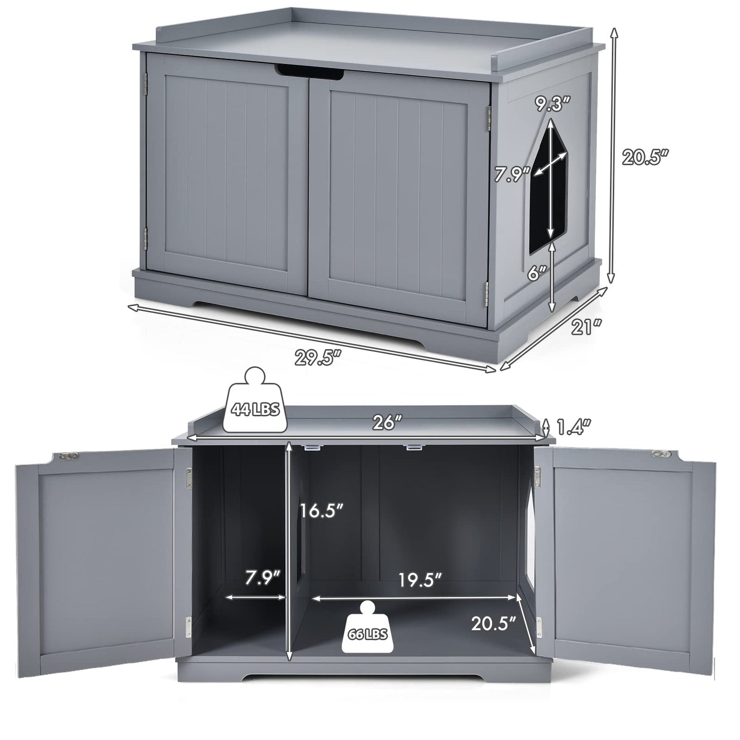 Tangkula Litter Box Enclosure, Cat Litter Box Furniture Hidden, Nightstand Pet House with Double Doors