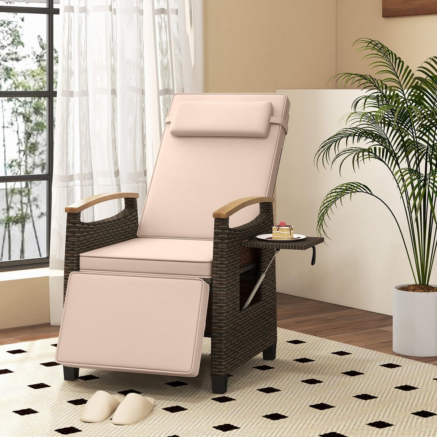 Tangkula Patio Wicker Recliner Chair w/Adjustable Backrest & Footrest