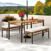Tangkula Outdoor Wicker Bench with Removable Padded Cushion