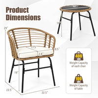 Tangkula 3 Pieces Patio Furniture Set with Tempered Glass Coffee Table and Soft Cushions
