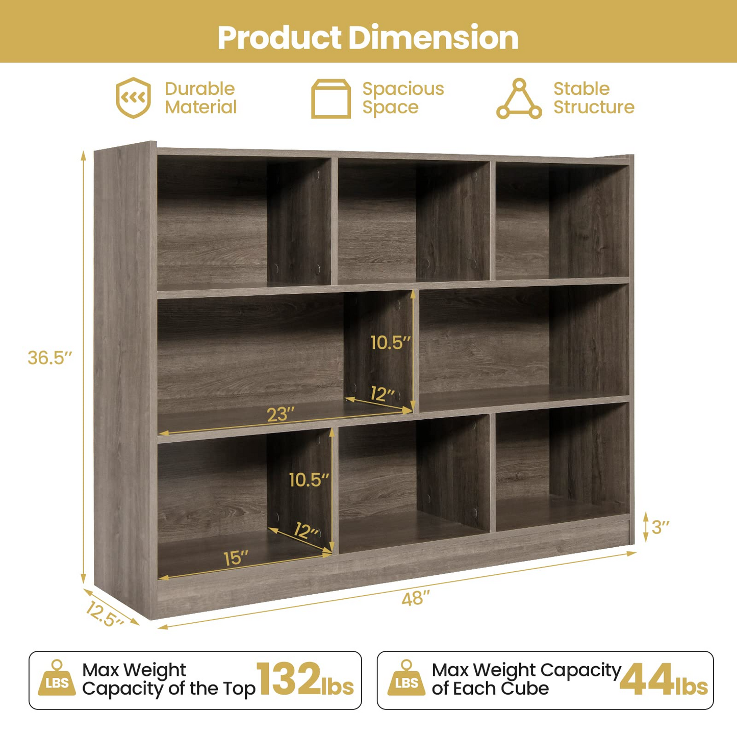 Tangkula 8-Cube Bookcase, Wood 3 Tier Open Storage Bookshelf, Modern Multipurpose Display Cabinet
