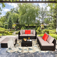 Tangkula 6 Piece Patio Furniture Set,Durable Steel Frame PE Rattan Wicker Sectional Sofa Set