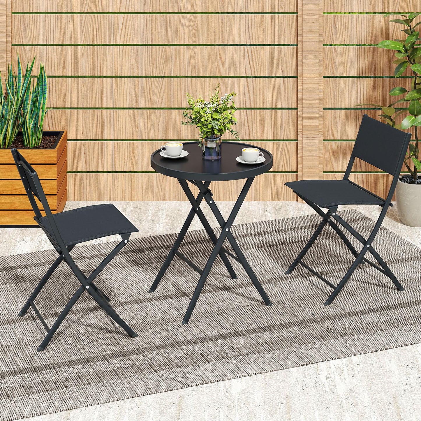 Ensemble bistrot pliant 3 pièces Tangkula avec siège en tissu respirant et plateau de table en verre trempé