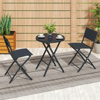Ensemble bistrot pliant 3 pièces Tangkula avec siège en tissu respirant et plateau de table en verre trempé