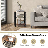Tangkula Industrial End Table 3-Tier Side Table with Height Adjustable Metal Mesh Shelf