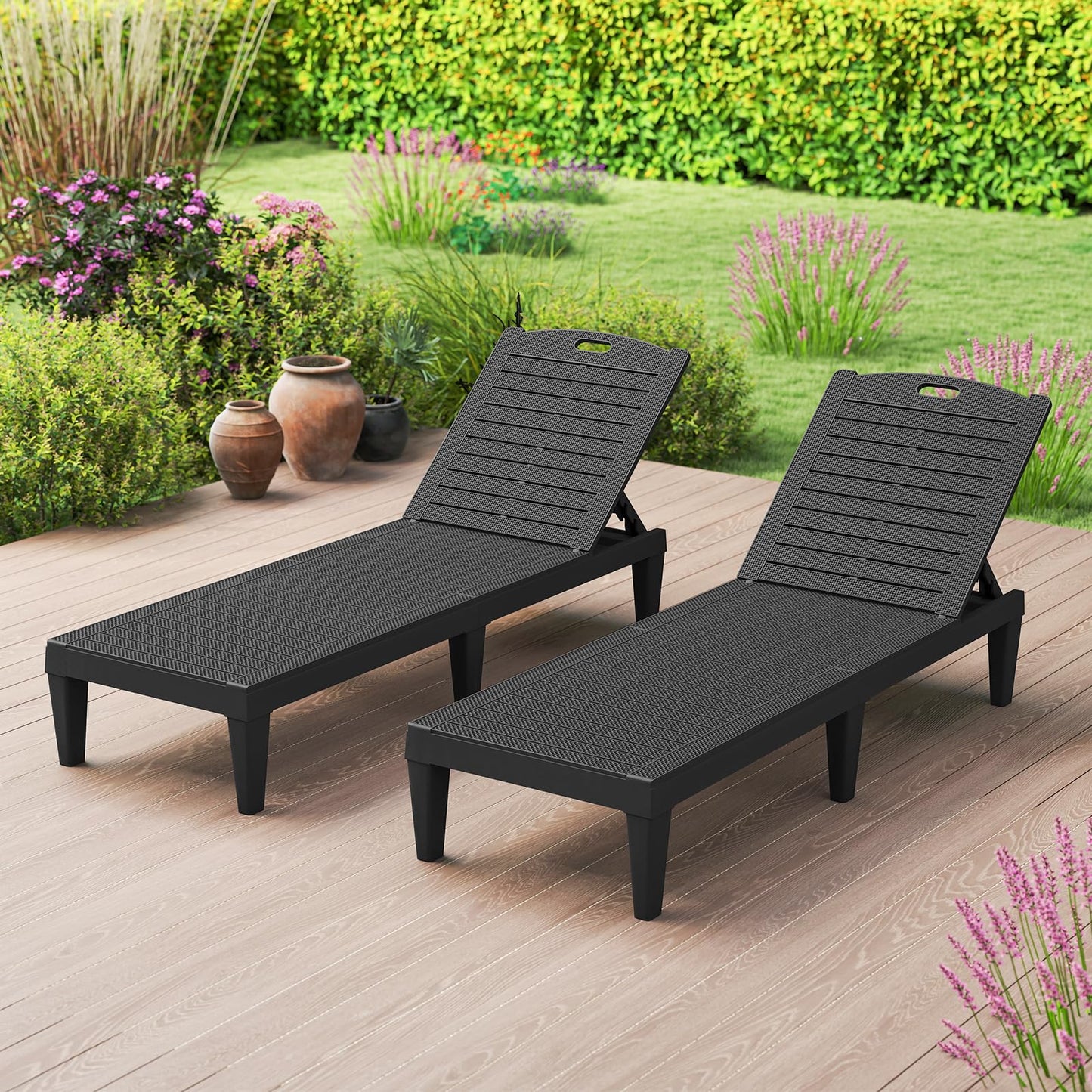 Tangkula Chaise Longue d'extérieur, Lot de 2 pour Piscine