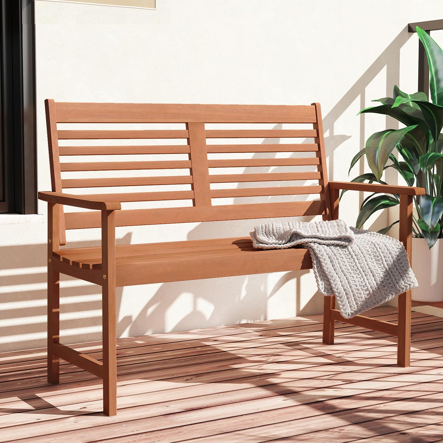 Banc d'extérieur en bois Tangkula pour 2 personnes avec dossier et accoudoirs ergonomiques