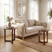 Tangkula Round Nesting Coffee Table Set of 2 with Solid Rubber Wood Tripod Legs