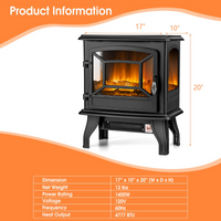 Tangkula 20 Inches Freestanding Fireplace Infrared Heater with Adjustable Thermostat and Realistic Flame Effect 1400W Indoor Space Heater