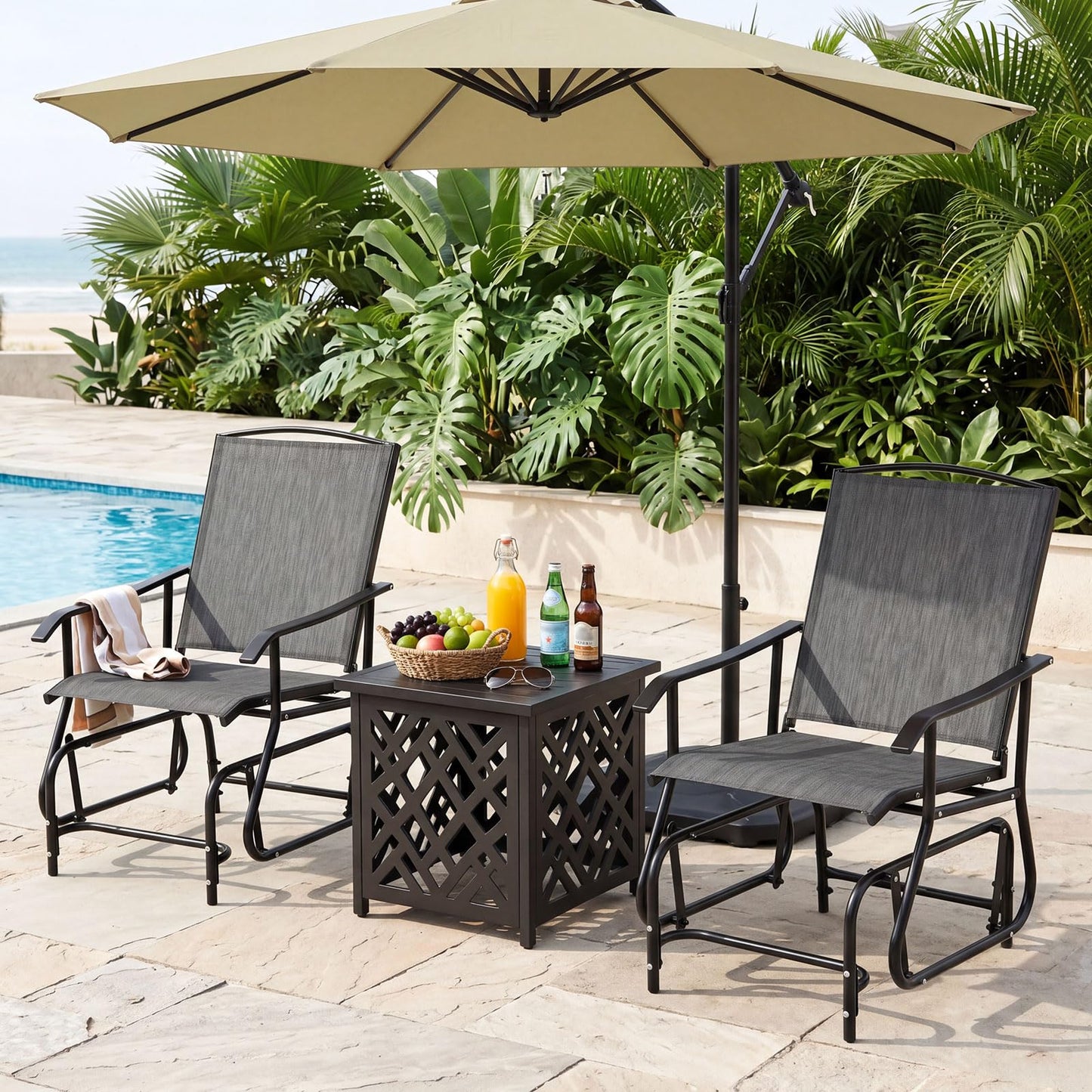 Tangkula Outdoor Glider Chair with Metal Frame & Armrests (1/2)