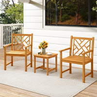 Tangkula Set of 2/4 Outdoor Dining Chairs Acacia Wood with Cross-Pattern Backrest