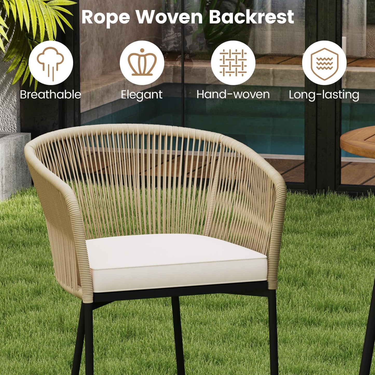 Tangkula 3 Pieces Rope Woven Patio Bar Set