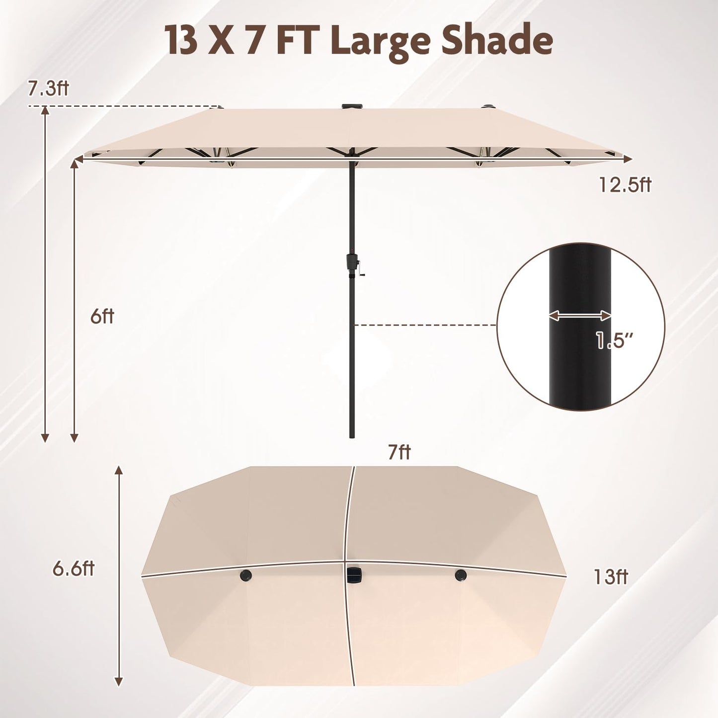 Tangkula 13 FT Large Patio Umbrella w/LED Solar Lights