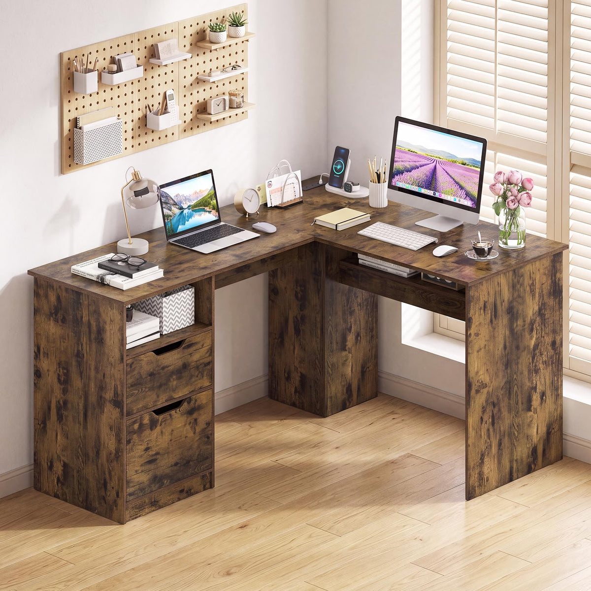 Tangkula 59" L-Shaped Executive Desk w/Power Outlets
