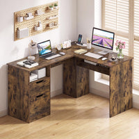 Tangkula 59" L-Shaped Executive Desk w/Power Outlets
