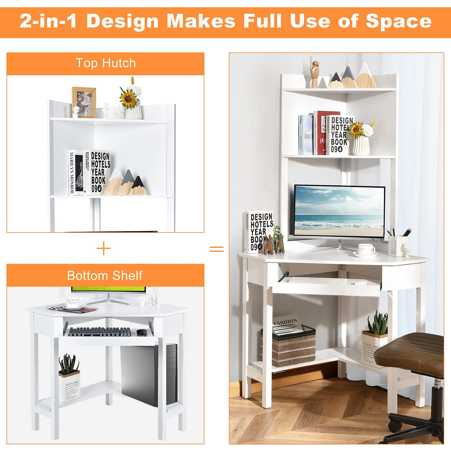 White Corner Desk with Hutch - Tangkula