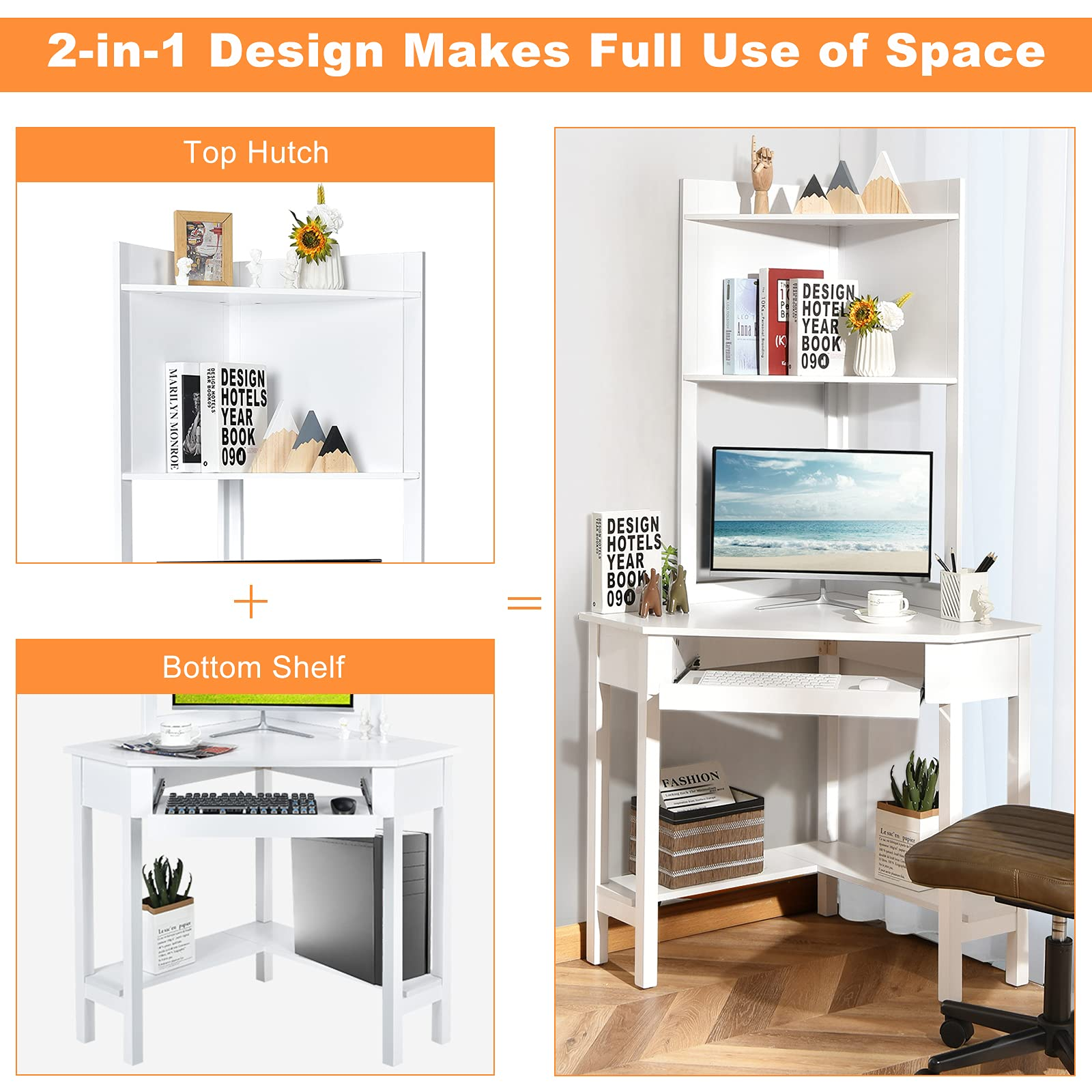 White Corner Desk with Hutch - Tangkula