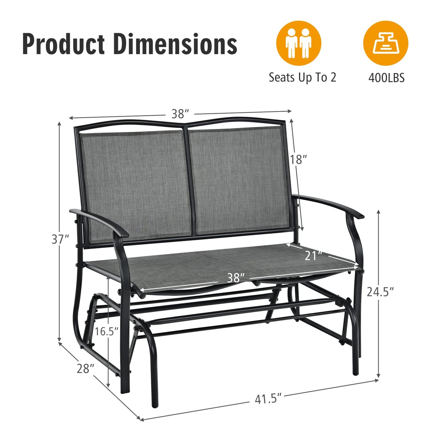 2-Person Patio Swing Glider Bench, Outdoor Rocker Glider Loveseat Chair