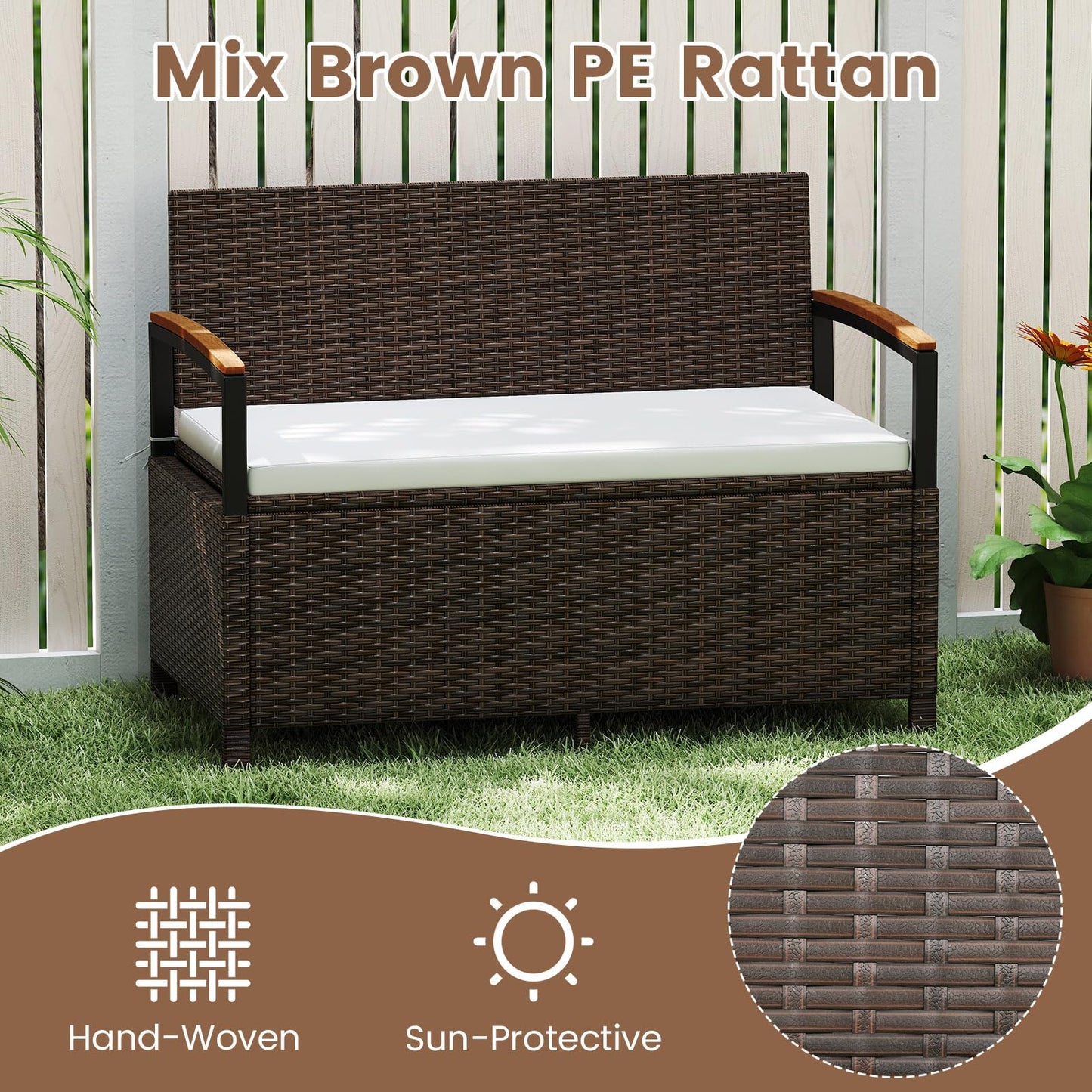 Tangkula 46 Gallon Outdoor Bench with Storage for Porch Backyard Poolside