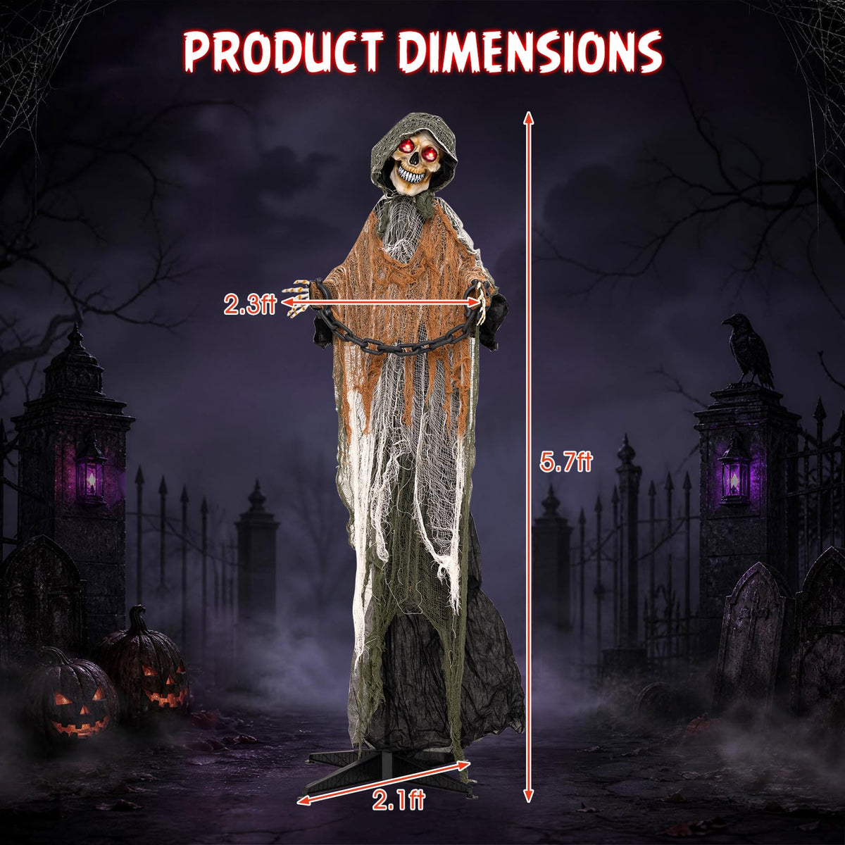 Tangkula 5.7 FT Life-Size Animated Halloween Grim Reaper with Chain