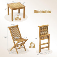 Tangkula Ensemble de bistrot 3 pièces en teck avec 2 chaises pliantes pour extérieur
