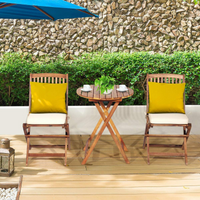 Tangkula 3 PCS Patio Folding Bistro Set, Outdoor Acacia Wood Chair and Table Set