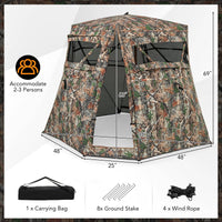 Tangkula 2-3 Person Hunting Blind, 360 Degree See Through Ground Blind with 4 Silent Slide Windows