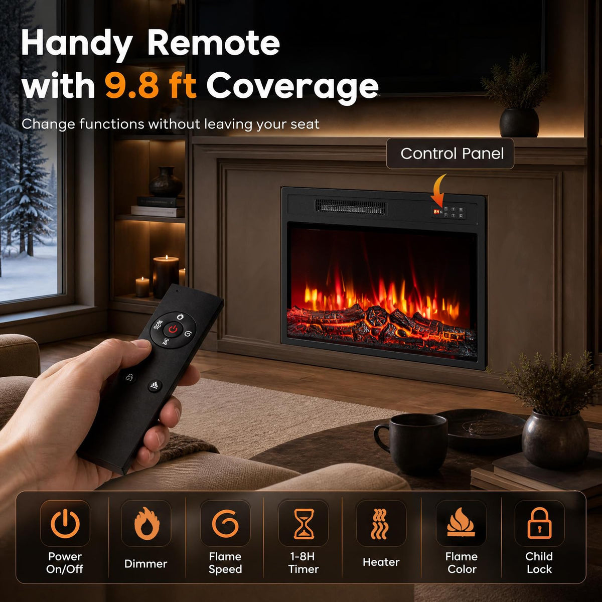 Tangkula 23 Inch Recessed Electric Fireplace with Remote