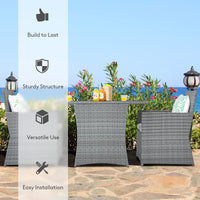 3 Pieces Patio Dining Set, Patiojoy Space-Saving PE Rattan Bistro Set with Tempered Glass Top Table and Cushioned Chairs
