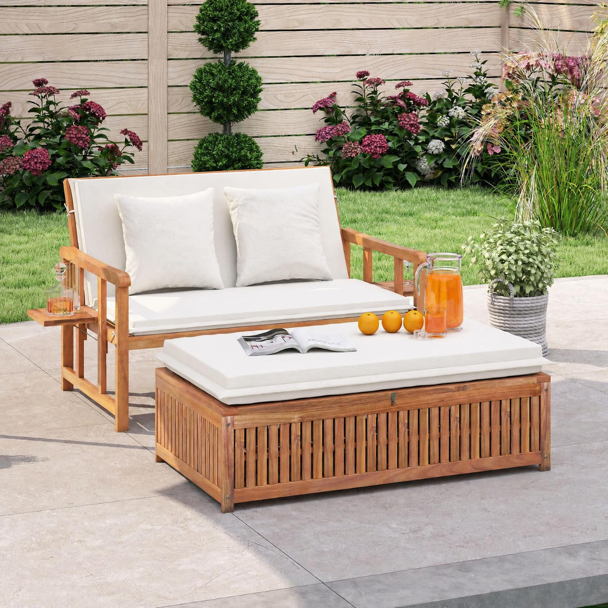 Tangkula Acacia Wood Patio Daybed