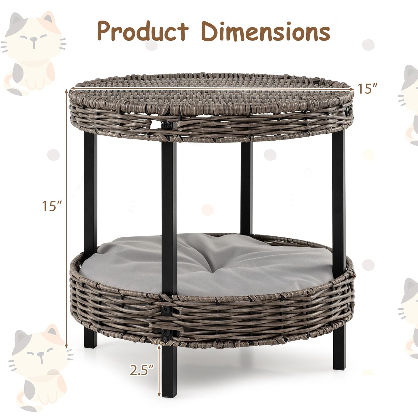 Niche de chat Tangkula à 2 étages en rotin avec coussin rembourré amovible