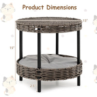 Niche de chat Tangkula à 2 étages en rotin avec coussin rembourré amovible