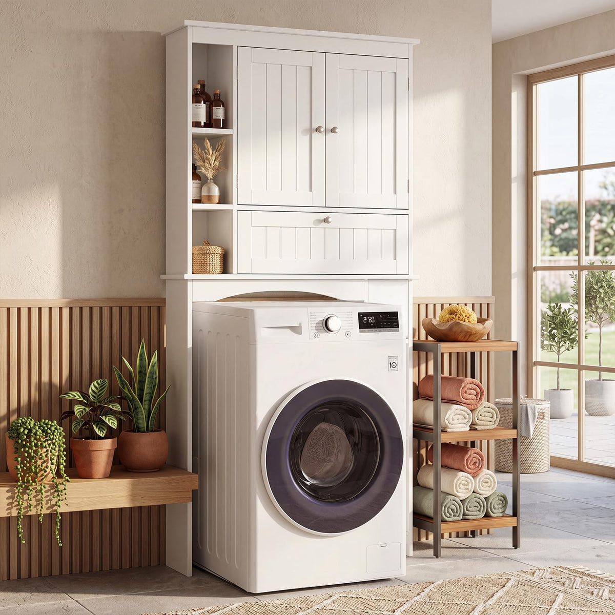 Tangkula Over the Toilet Storage Cabinet with Toilet Paper Holder(White)