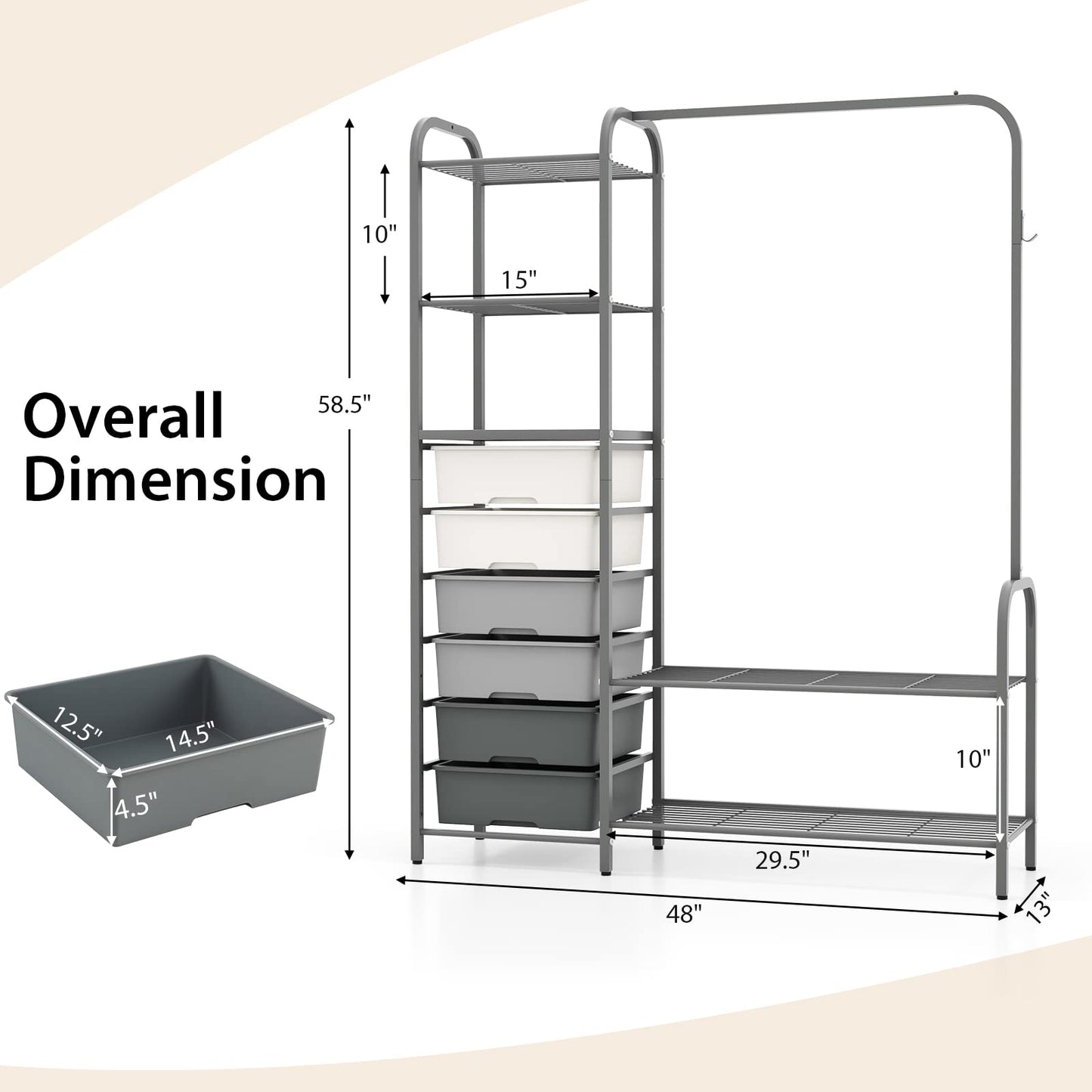 Tangkula Heavy Duty Clothes Rack with 6 Removable Drawers, 3-Tier Open Shelves & 2-Tier Metal Shoe Rack