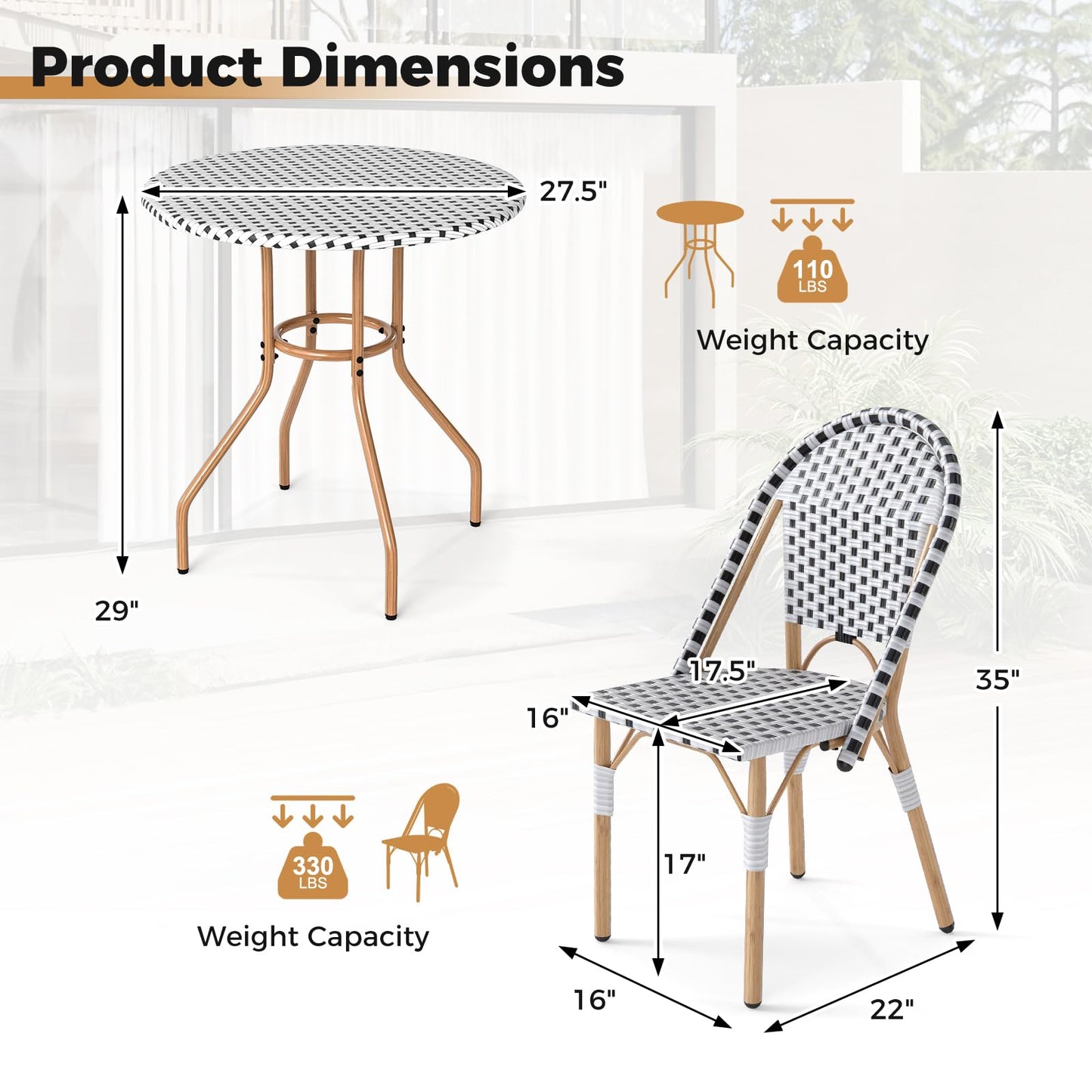 Tangkula 3 Piece French Bistro Table Chair Set