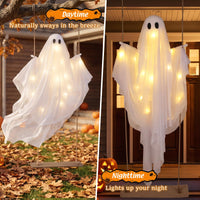 Tangkula 5 FT Halloween Hanging Swing Ghost Decoration with LED Lights
