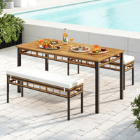Tangkula 3 Pieces Wood Patio Dining Set with 1.97” Umbrella Hole