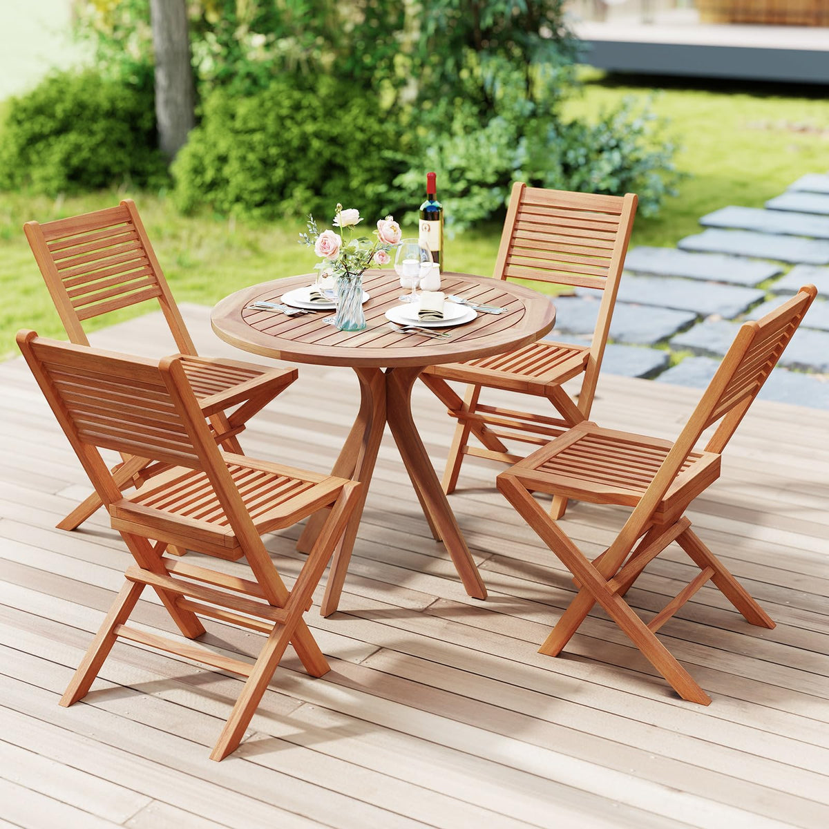 Tangkula Teak Wood Folding Patio Chairs Set of 2/4 ( Slatted Back )