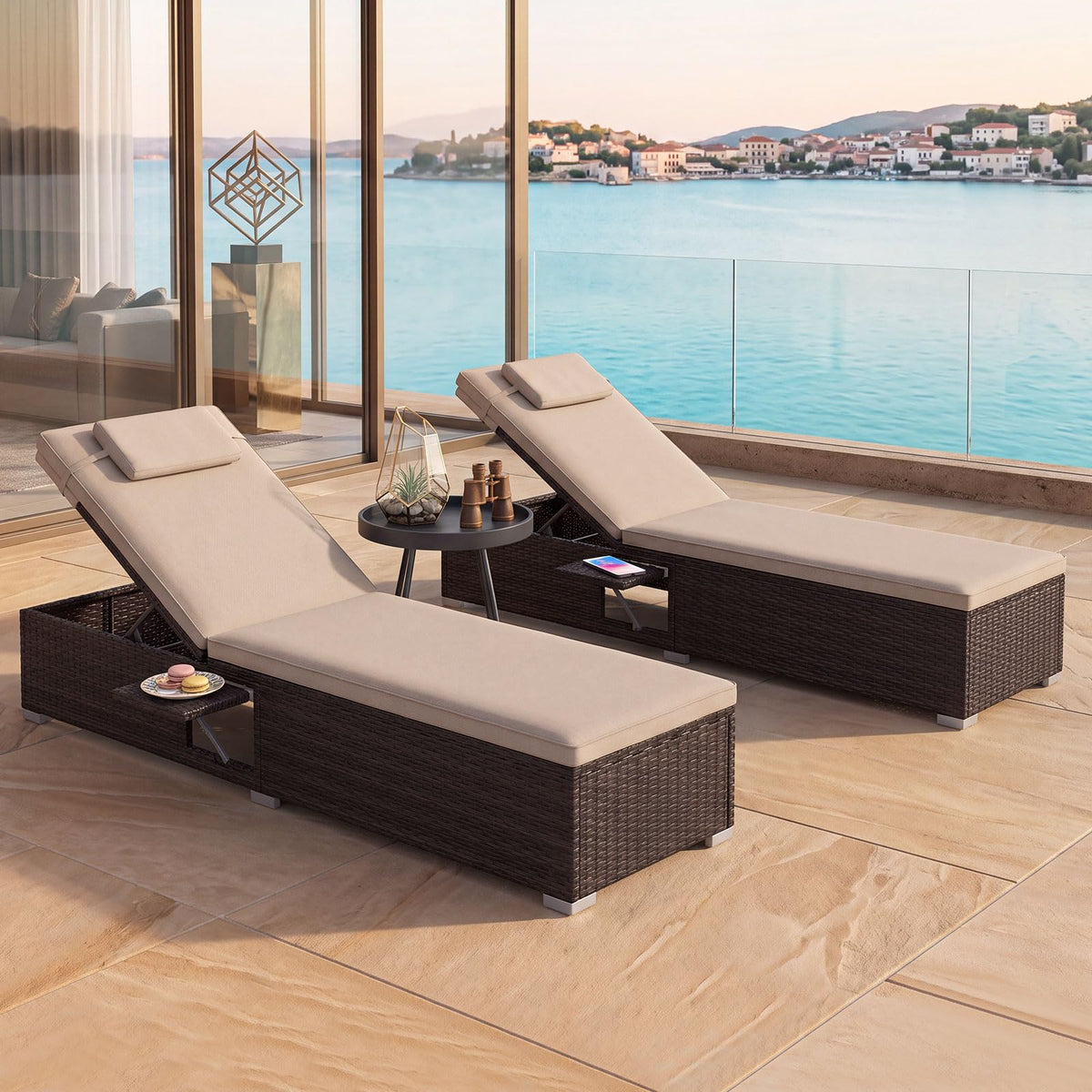 Tangkula Patio Rattan Chaise Lounge for Backyard