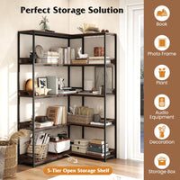 Tangkula Large Corner Bookshelf 90 Degrees 5-Tier Industrial Wood Open Corner Bookcase