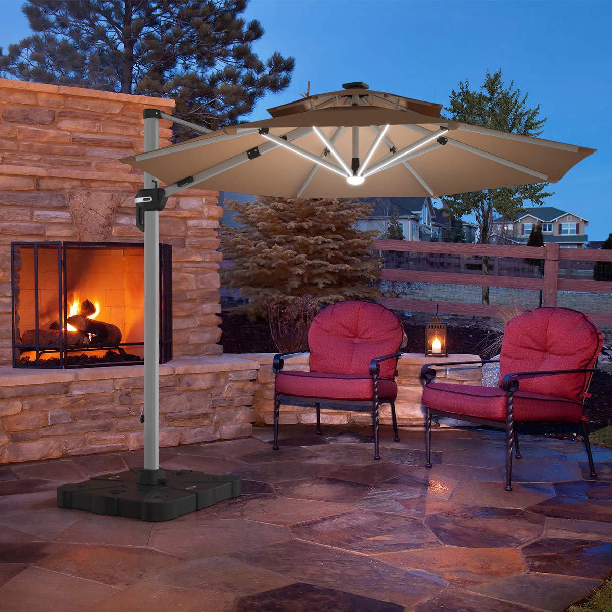 Tangkula 10 FT LED Cantilever Offset Hanging Patio Umbrella