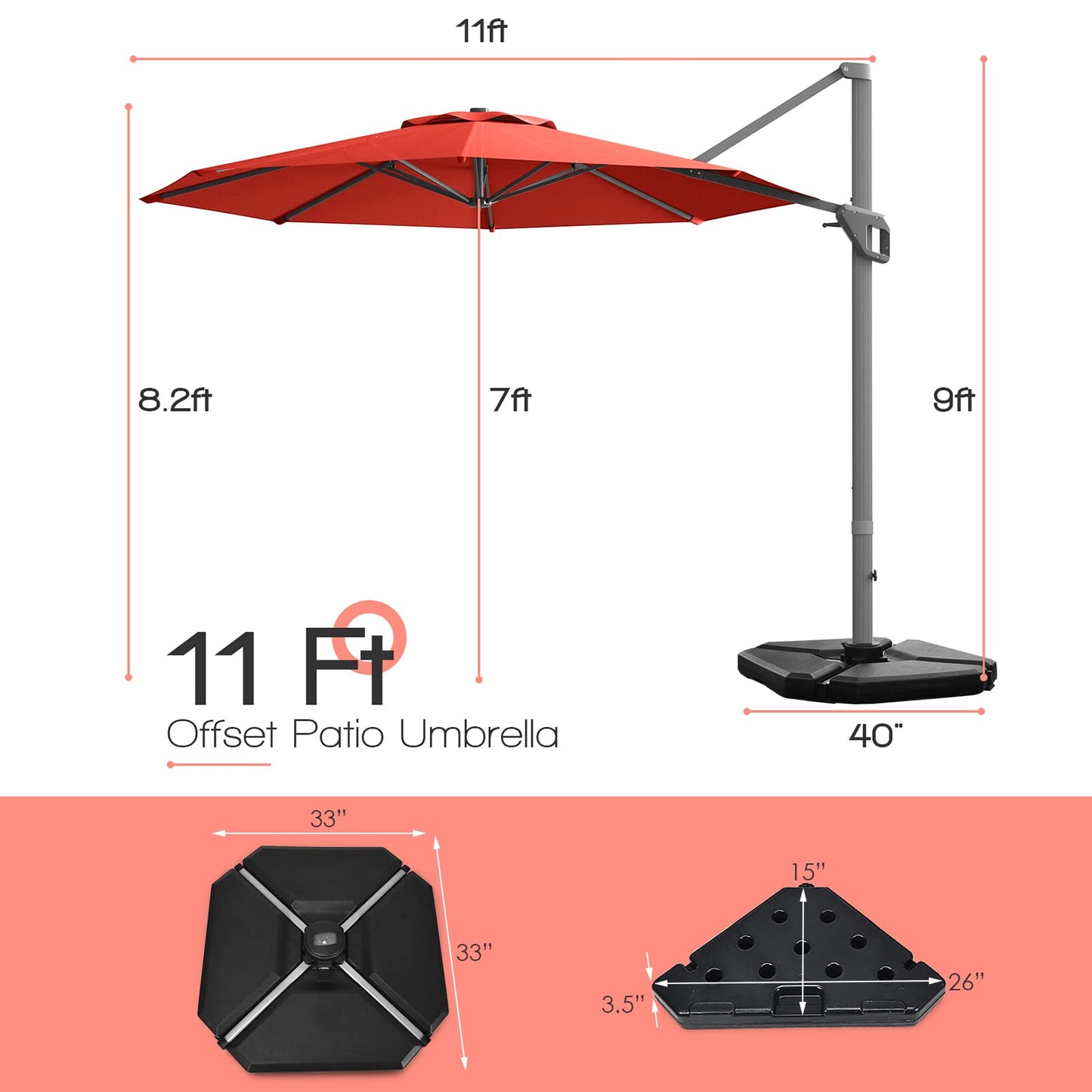 Tangkula 11 Ft Patio Cantilever Umbrella for Backyard Deck Poolside