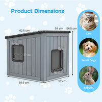 Niche pour chat Tangkula en plastique résistant aux intempéries avec 2 portes en PVC et toit en pente