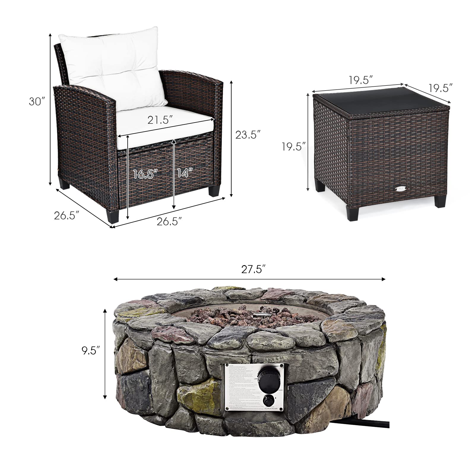  7 Piece Patio Furniture Set with 40,000BTU Propane Fire Pit Table - Tangkula
