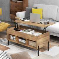 Tangkula Lift Top Coffee Table with Metal Legs, Rising Center Table w/Hidden Compartment & 3 Open Cubbies