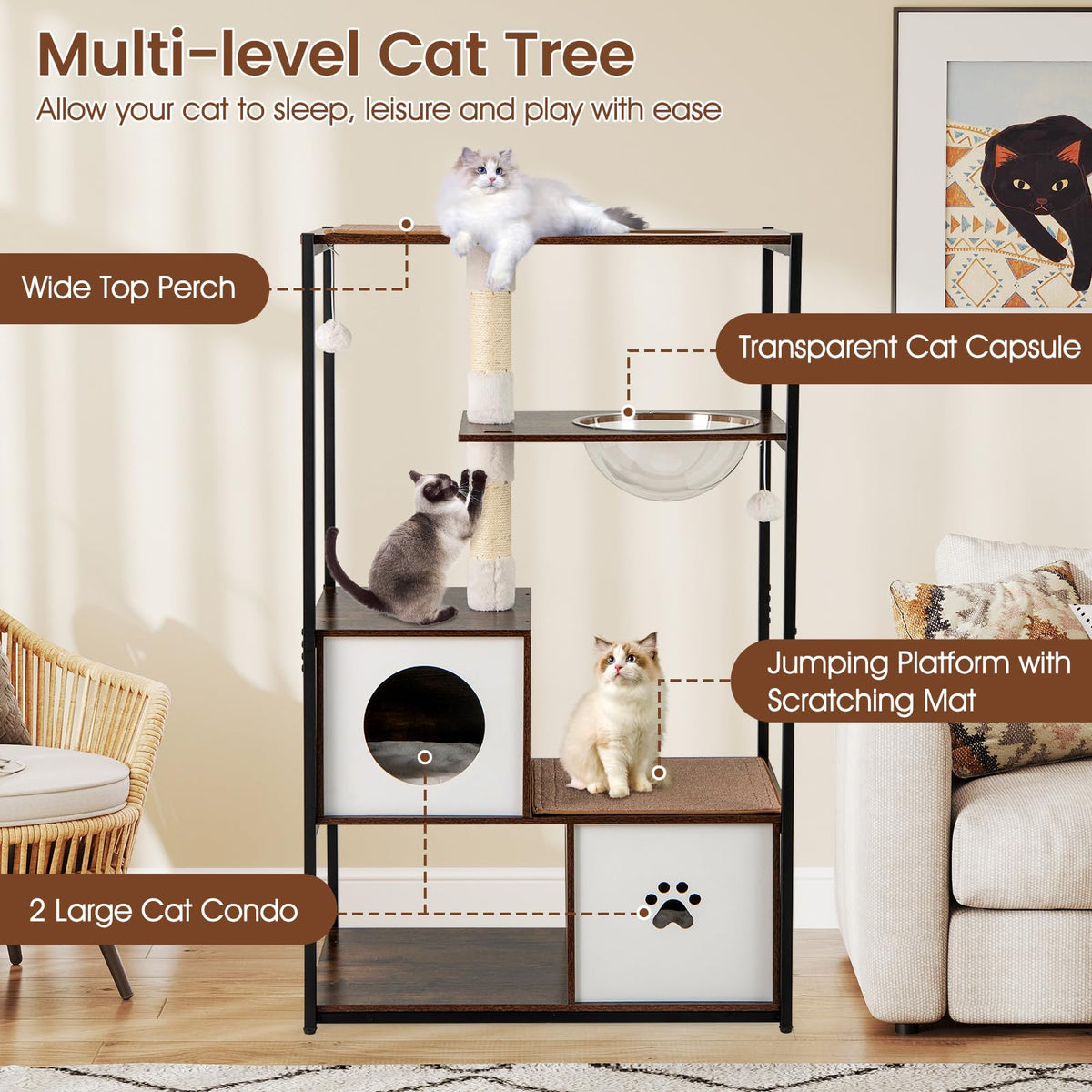 Tangkula Modern Cat Tree 52 Inch Multi-Level Cat Tower for Indoor Cats