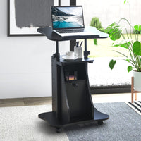 Mobile Laptop Podium, Height Adjustable Sit to Stand Desk with Tilting Desktop & Storage Cabinet